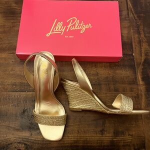Lilly Pulitzer Gold Carla Wedge Heels Shoes  size 7